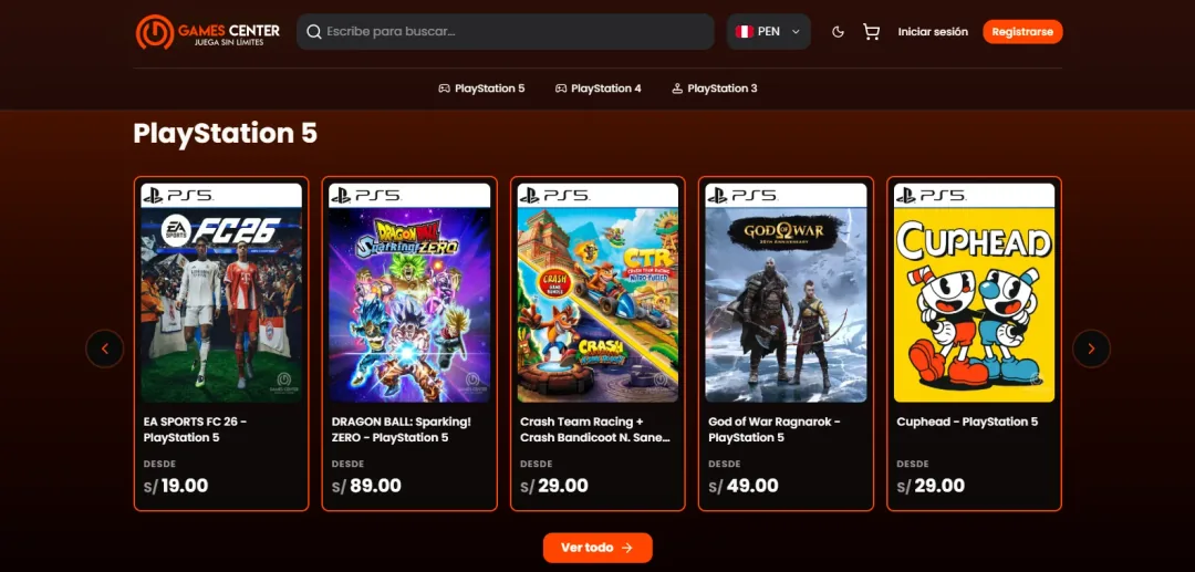 Tienda web de Games Center Store